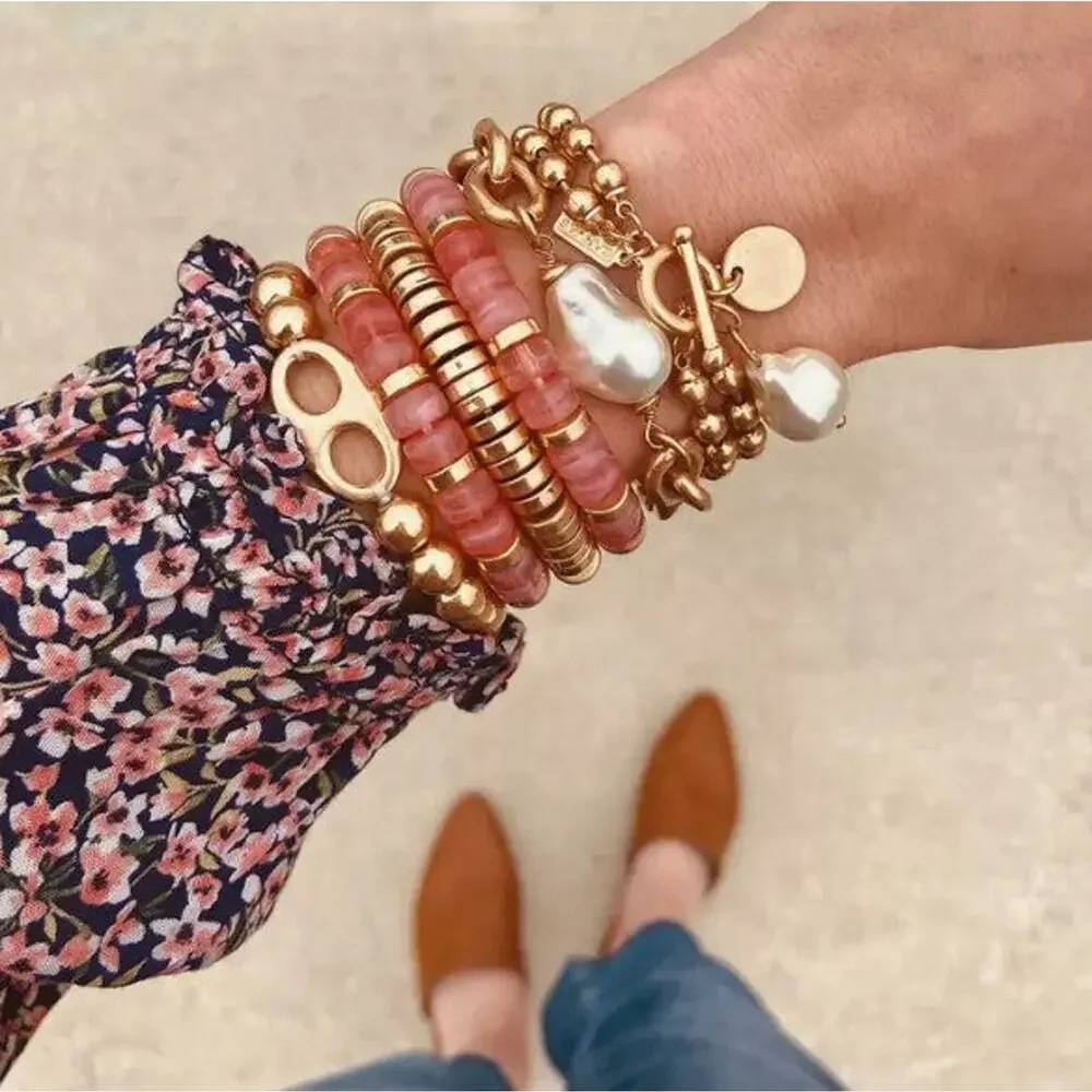 Soda Tab-Inspired Ball Bead Stretch Bracelet | Worn Gold Stackable Bracelet